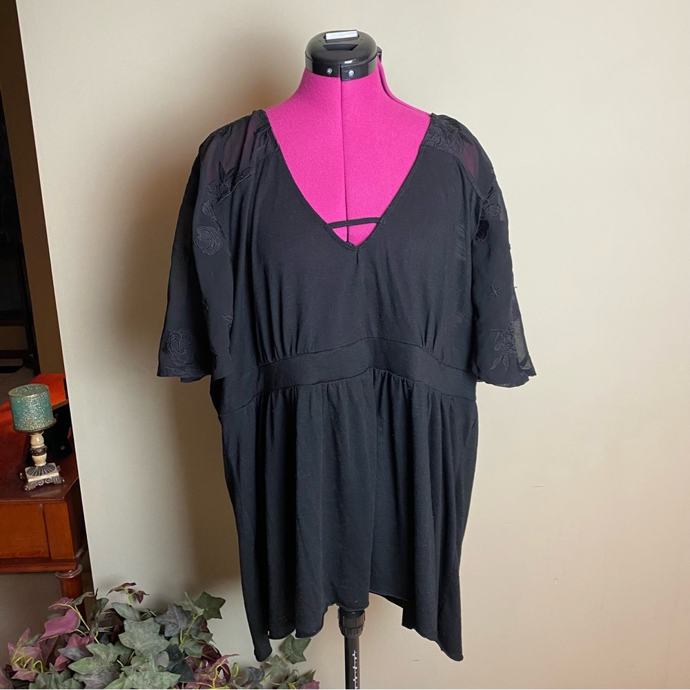 Torrid black mesh flower embroidered top